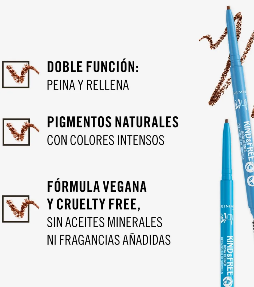 *Kind & Free* - Lápiz de cejas + cepillo para cejas - 002: Taupe>Rimmel London