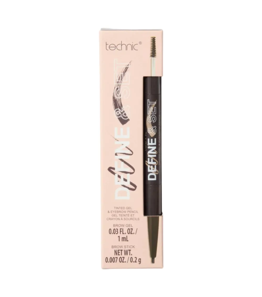 Lápiz de cejas + Gel con color Define & Set - Dark Brown>Technic Cosmetics Clearance