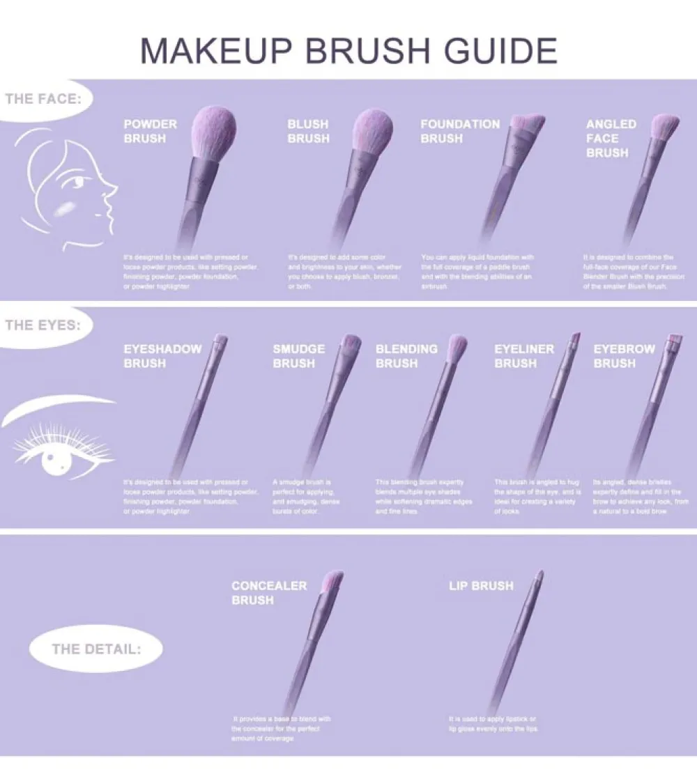 Set de brochas (11 piezas) - Ecopro Bamboo - Mist Purple>Eigshow Hot