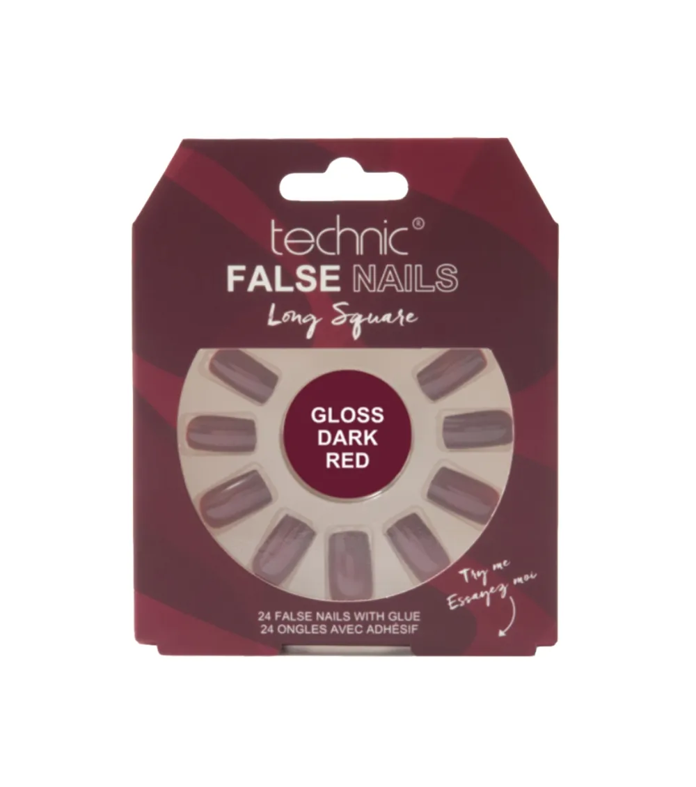 Uñas postizas False Nails Long Square - Gloss Dark Red>Technic Cosmetics Outlet