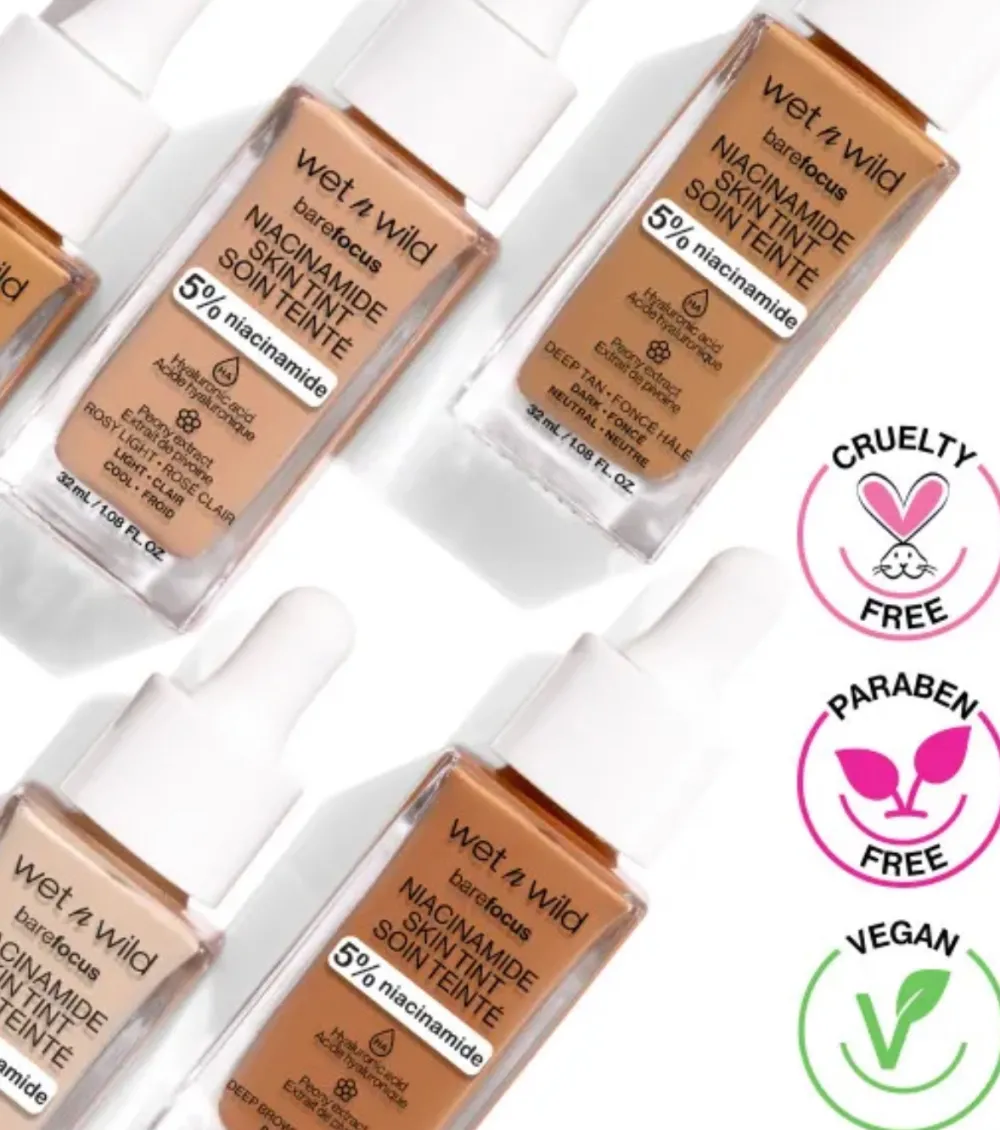 - Base de maquillaje Bare Focus Niacinamide Skin Tint - Amber Beige>Wet n Wild Hot